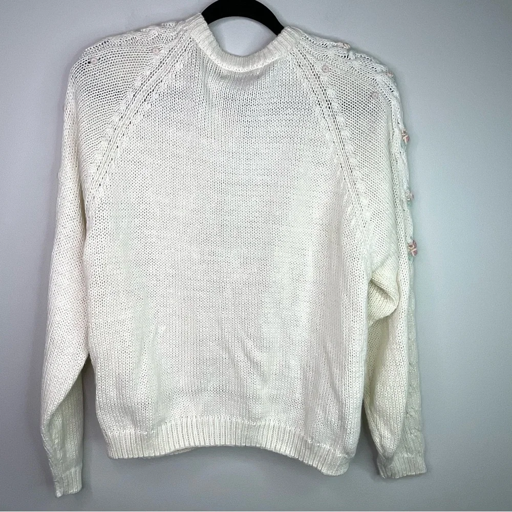 Vintage Margules Cottagecore Cream Cardigan with Floral Accents Size Large - Picture 6 of 10